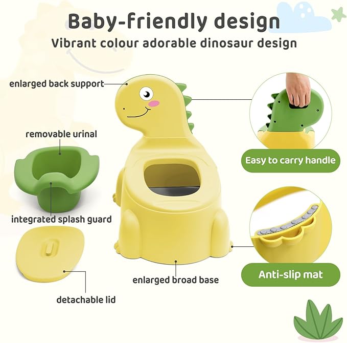 potty training toilet Potty Seat Baby Training Chair Boys Girls Toddler Dinosaur Comfortable children 1-5 years old Baby toilet Animal seat with lid back potty trainer (Yellow)