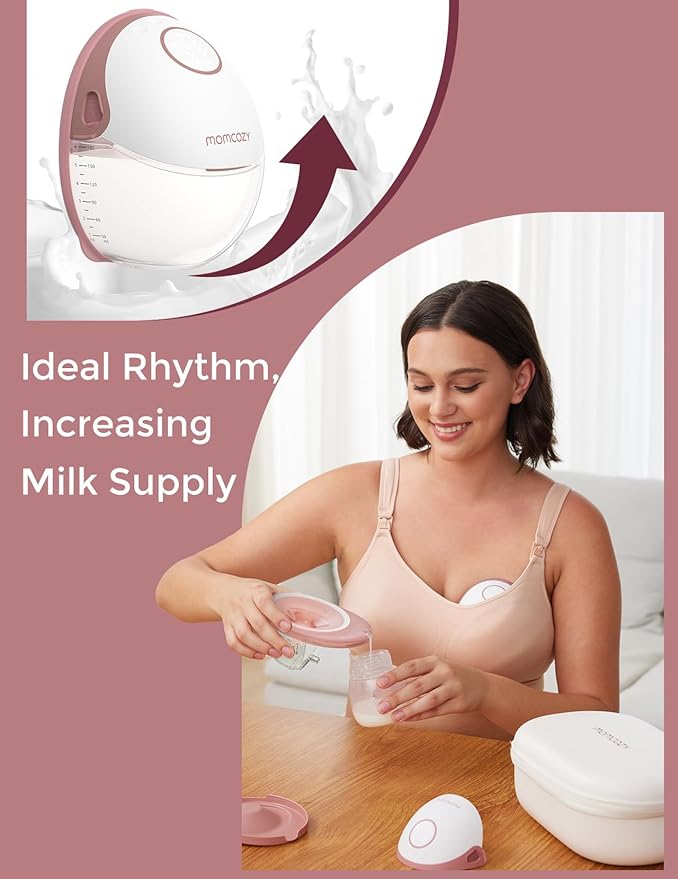 Momcozy Breast Pump Hands Free Mobile Style | M6, Wearable Breastfeeding Electric Breast Pump Ideal Rhythm More Milk, DoubleFit Flange More Fit & Discreet with 3 Modes 9 Levels, 24mm - 2 Pack Cozy Red
