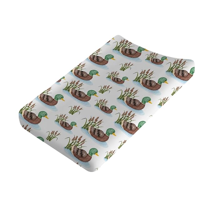 Cartoon Mallard Duck Lake Leaves Changing Pad Covers Duck Hunting Reeds Diaper Changing Pad Cover Sheets for Boy Girl Wild Duck Soft Stretch Fitted Baby Change Table Pad Mats Covers 32''x16''