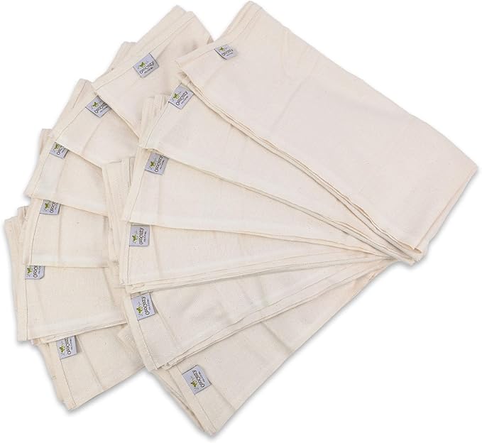 OsoCozy Unbleached Birdseye Flat Cloth Diapers (1 Dozen) - 27.5 x 30.5 Inches, One-Layer Flat Cloth Baby Nappies Made of Soft, Durable 100% Birdseye Weave Cotton