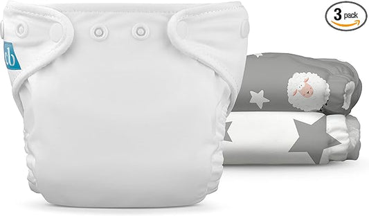 Charlie Banana Cloth Diapers, Reusable, Washable, Adjustable Newborn Size Diaper for Newborns and Babies (5-10lbs), with Absorbent Inserts - Night Nite, 3 Pack