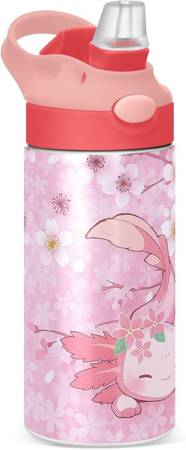 Ice Cream Insulated Water Bottle 20 oz with Straw and Carry Handle Pink Purple Candy Cone Boys Girls Thermos Bottle Vacuum Stainless Steel Bottles Leak-Proof for Sports Travel and School