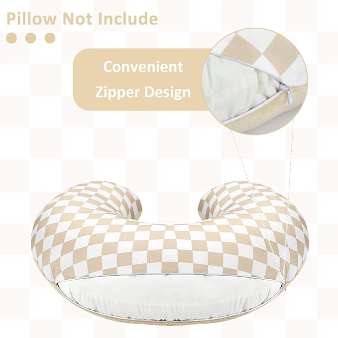 DILIMI Nursing Pillow Cover, Soft Stretchy Nursing Cover for Breastfeeding Pillow, 1 Pack Reversible Removable Slipover for Baby Boy and Girls, Brown Checkered