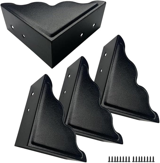 Large Metal Corner Guards 3.7 x 3.7 x 1.5 Inch Set of 4, Decorative Black Corner Protector for Vintage Industrial Wooden Furniture Tables, Barn Doors, Wood Frames, Boxes, Angle Edge Protection