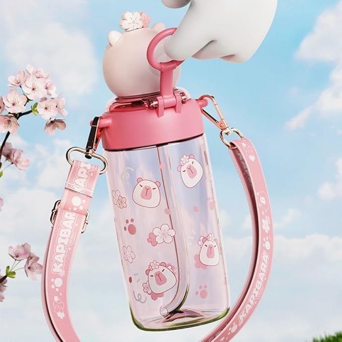 Kawaii Capybara Water Bottle Tritan Bottles Water Cup Kids Portable Kapibara Drinks Bottle for School/Cycling/Running