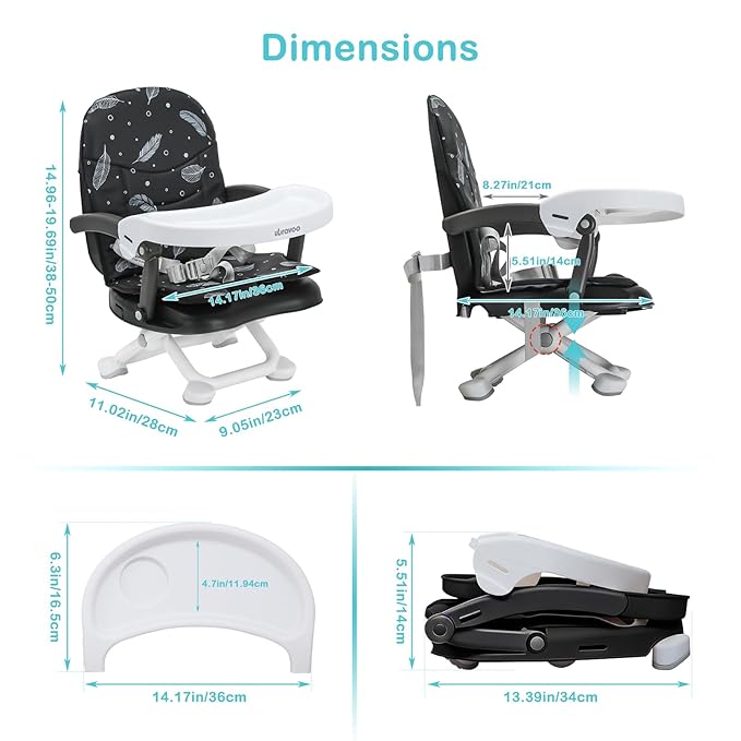 UBRAVOO Baby Booster Seat for Dining Table with Removable Tray & Cushion, 3in1 Portable Toddler Booster Seat, 4 Height Adjustable Travel High Chair for Babies and Toddlers