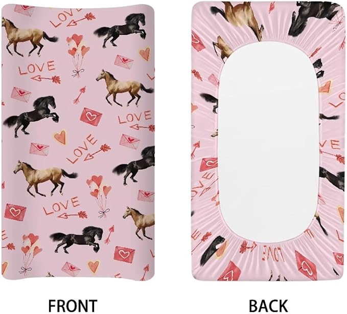 Horse Valentine Changing Table Cover Washable Breathable Changing Pad Cover Waterproof Nursery Pad Change Cover Valentine Decor Comfy Cozy Cradle Sheets