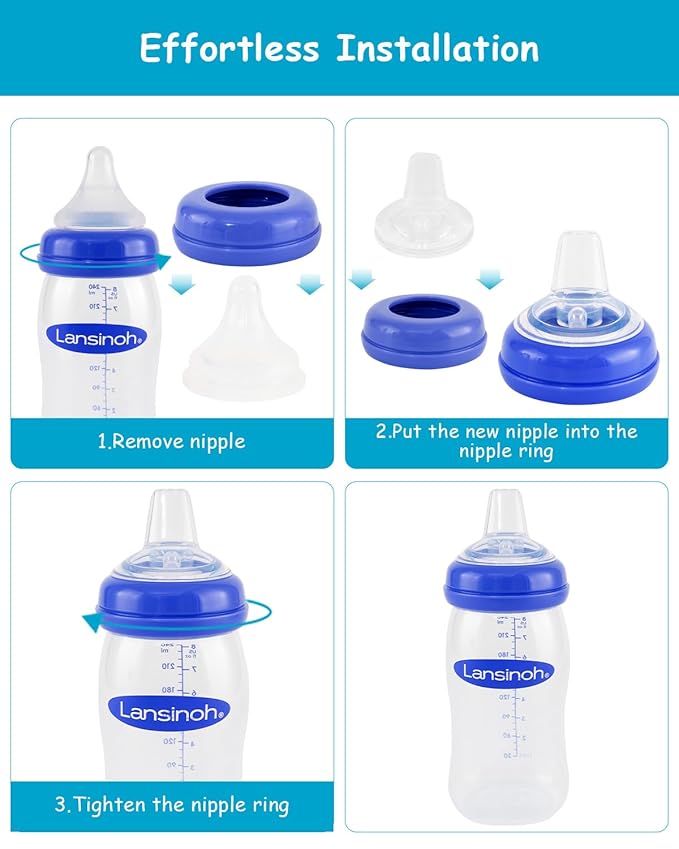 Sippy Spouts for Lansinoh Baby Bottles, Soft 100% Silicone Sippy Cup Nipples, Variable Flow, 6m+, 6 Count
