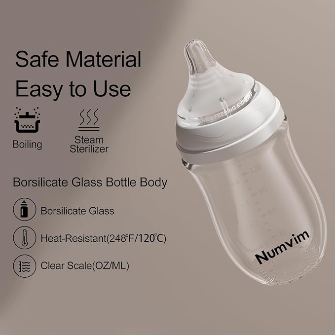 Natural Glass Baby Bottles Gentle & Slow Flow, Newborn Breastfeeding Bottle with Anti Colic Nipple for 0 Months Babies, 3 Packs (Brown (5 Ounce), 1 Count (Pack of 3))