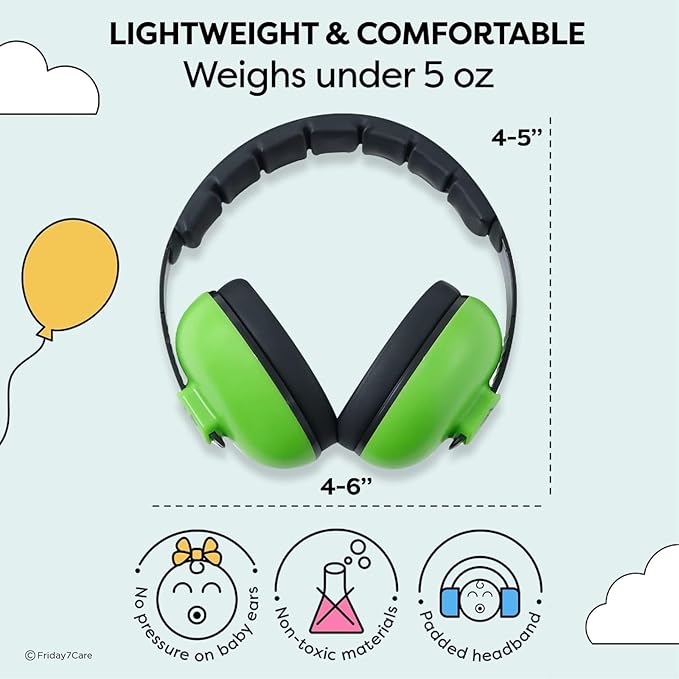 Friday 7Care Baby Ear Protection Noise Cancelling Headphones for Ages 0-24 Months, Green