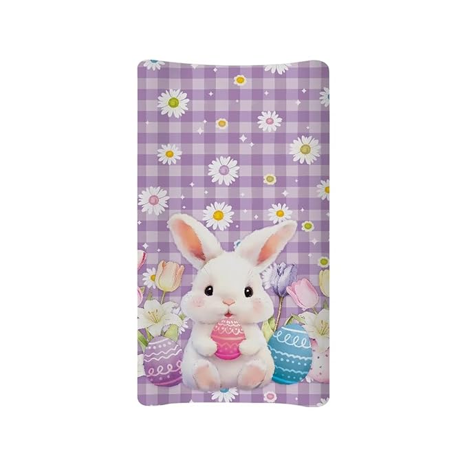 Easter Diaper Changing Pad Cover Rabbit Baby Changing Pad Cover Daisy Diaper Changing Pad Cover Purple 32''*16'' Changing Pad -Cover