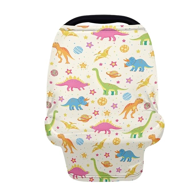 LedBack Cute Car Seat Covers Dinosaurs Patten Carseat Canopy for Babies Breastfeeding Covers, Lightweight and Breathable Carseat Canopy