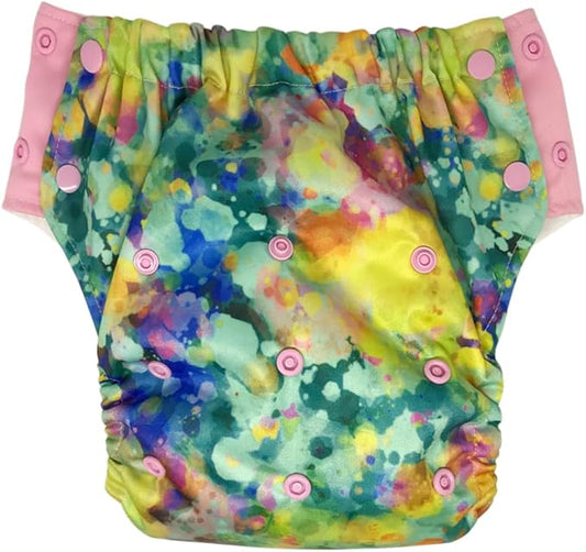 EcoAble Reusable Potty Training Diaper with Insert, Daytime Pull-on Cloth Training Pants for Toddlers and Big Kids (Size 3, Stained Glass)
