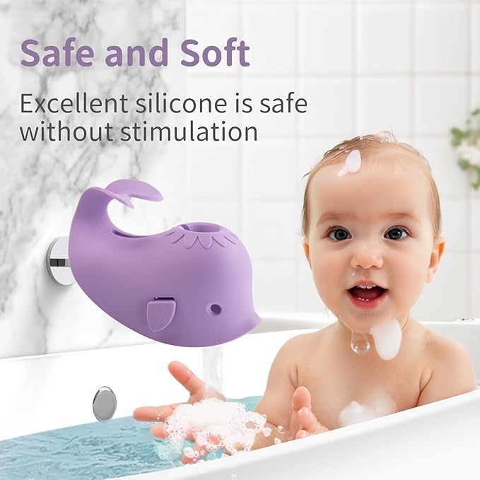 Faucet Cover Bathtub Baby Spout Cover Soft,Bath Faucet Cover for Baby's and Kid's Safety (Whale Purple)