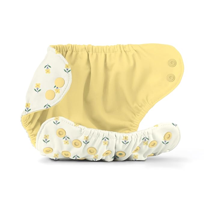 Esembly Cloth Diaper Cover - Reusable Swim Diaper, Waterproof, Breathable - Adjustable Outer Layer Over Absorbent Inner for Blowout Protection - Buds, Size 1 (7-17 lbs)