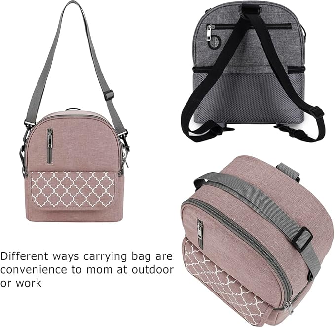Breast Pump Bag - Small Size Cooler and Moistureproof Backpack Double Layer for Mother Baby Bottle Breast Milk Pump Outdoor Working Backpack Lunch Bag (Pink)