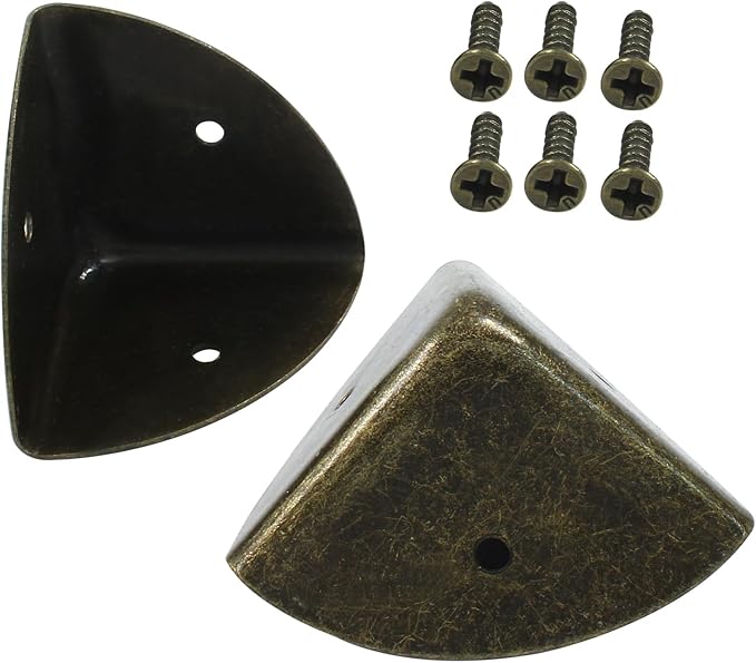 12 Pcs Metal Corner Protectors Antique Bronze Edge Guard Furniture Edge Corner Cover Angle Corner Brackets with Mounting Screws for Box Table Cabinet(1.6"x1.6"x1.6")