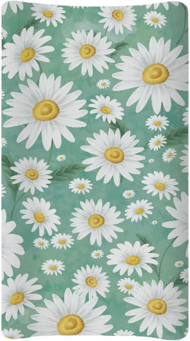 Daisy Flower Changing Pad Cover Waterproof Cozy Table Sheets Stain Resistant Stretchy Breathable Nursery Pad Change Cover