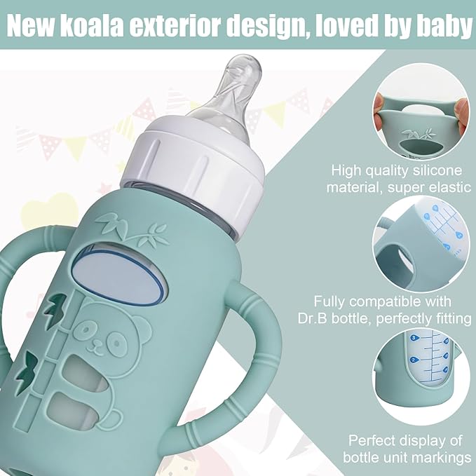 3 Pack Silicone Sleeves for Dr. Brown's Glass Bottles 4 OZ - Anti Breakage Baby Bottle Holder, Compatible with Dr. Brown's Glass Bottles for Babies with Handle(Not Compatible with Other Products)