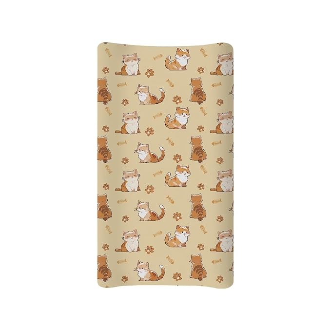 ZDCUSTOM Cartoon Cat Changing Pad Sheets for Boys Girls Lovely Print Changing Table Pads Sheets Animals Soft Breathable Nursery Changing Table Covers