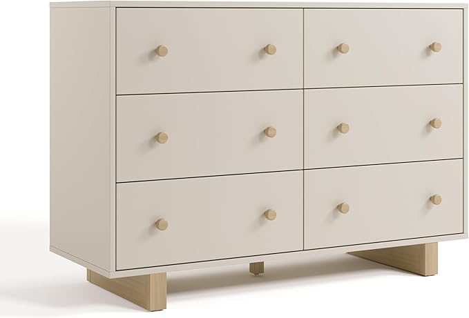 Storkcraft Texas 6 Drawer Dresser (Frosted Oat/Driftwood) – GREENGUARD Gold Certified Baby Dresser, Interlocking Drawer System for Nursery & Kids’ Bedroom, Brown Chest for Kids Bedroom