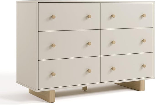 Storkcraft Texas 6 Drawer Dresser (Frosted Oat/Driftwood) – GREENGUARD Gold Certified Baby Dresser, Interlocking Drawer System for Nursery & Kids’ Bedroom, Brown Chest for Kids Bedroom