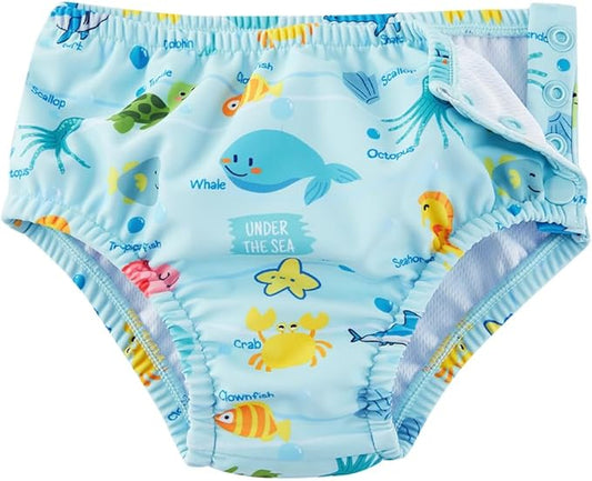 Baby Swim Diapers Reusable Washable Infant Diaper Swimsuit with Side Snap UPF 50+ Sun Protection for Pool Beach(12-18 Months,Cute Dolphin)