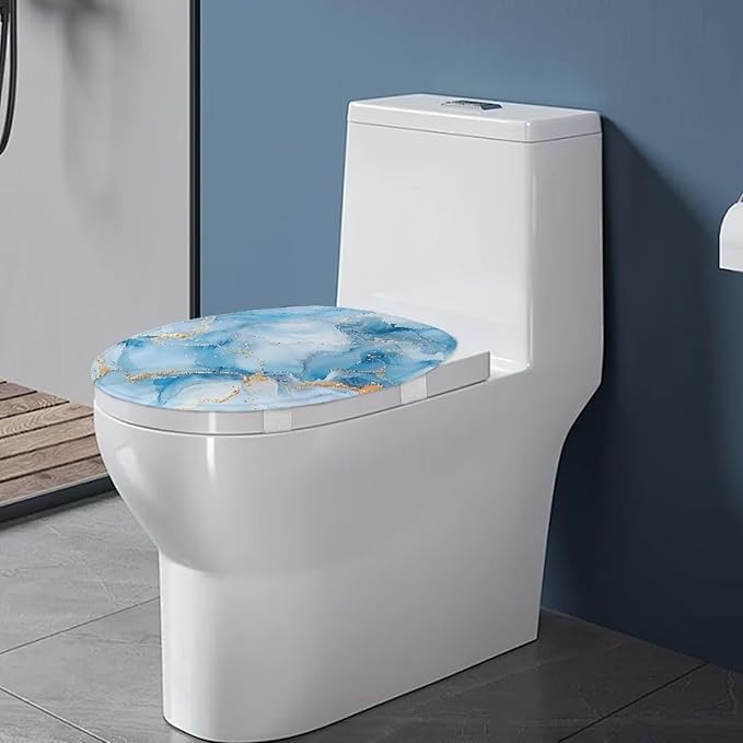 Blue Marble Toilet Lid Covers - Polyester Fabric Bathroom Seat Covers - Elastic Bottom - Soft and Breathable - Universal for Most Toilet Bowl Lids