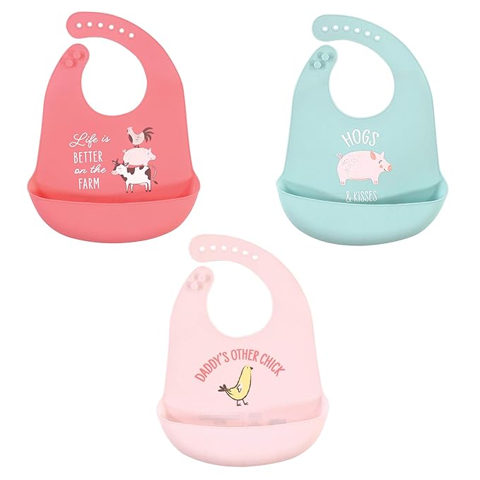 Hudson Baby Unisex Baby Silicone Bibs, Life Is Better On The Farm, One Size