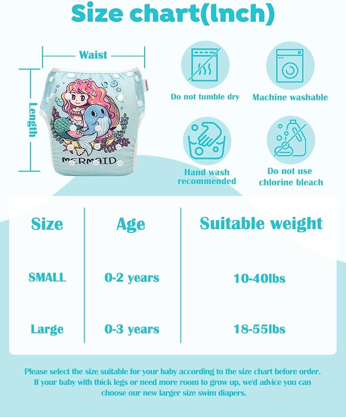 ALVABABY Large Swim Diapers 2pcs Baby & Toddler Snap One Size Reusable Adjustable Baby Boys' Swim Diapers for Swimming Lessons ZDYK153-154