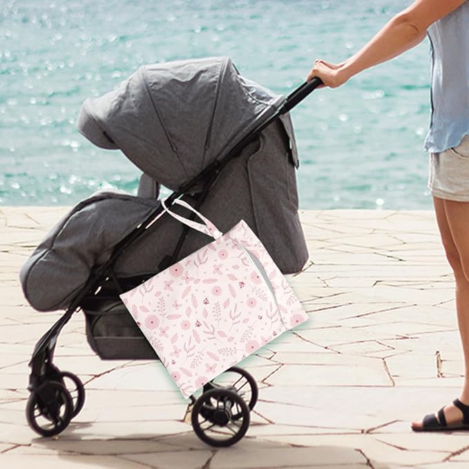 Wet Bag for Swimsuit Pool Travel Baby Cloth Diapers Dirty Yoga Gym Clothes Beach Bags Summer Gifts for Women Men Beach Vacation Essentials Pink Flowers Waterproof Wet Dry Bag Travel Laundry Bags