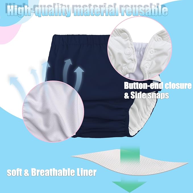 2 Pack Baby Newborn Reusable Swim Diapers Washable Toddler Unisex Swim Diaper Infant Swimming Diapers Green& Navy, 6-18 Months