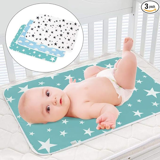 3 Pack Diaper Changing Pad, Maveek Portable Toddler Diaper Changing Pad Waterproof Baby Change Mats Premium Change Pad Liner Bed Pad Play Mat(Green&White&Blue)