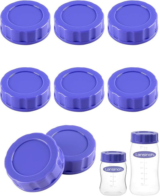 8-pack Travel Caps with Rewritable Sealing Disc Compatible with lansinoh,Bottle Lids Replacement & Storage, Purple