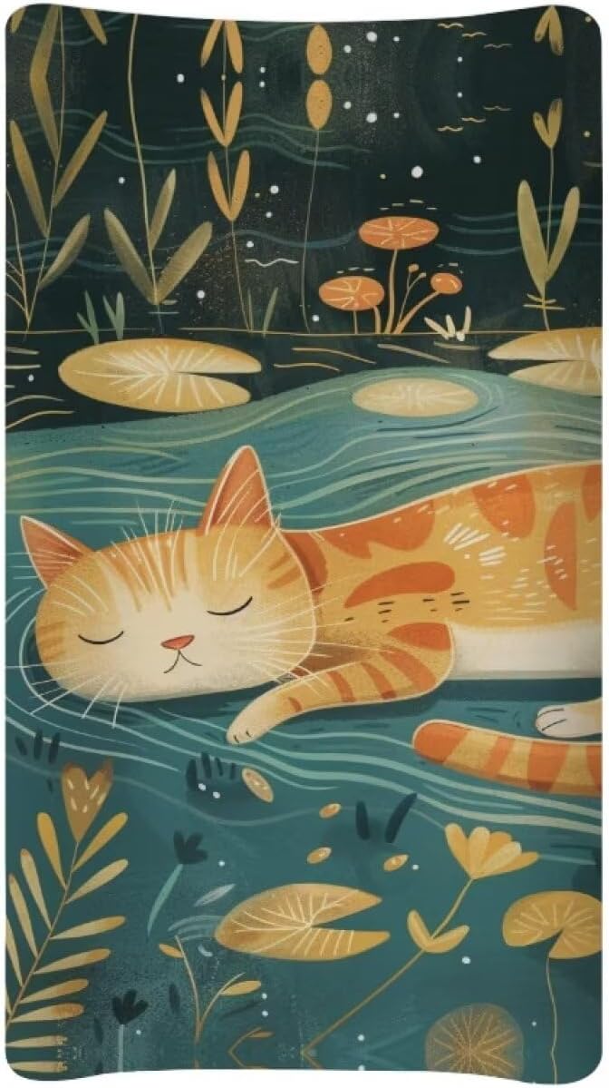 Changing Pad Covers for Boys Girls, Leaf Cat Diaper Changing Table Pad Cover Soft Breathable Changing Mat Cover for 32''x16" Cute Birthday Gifts for Baby
