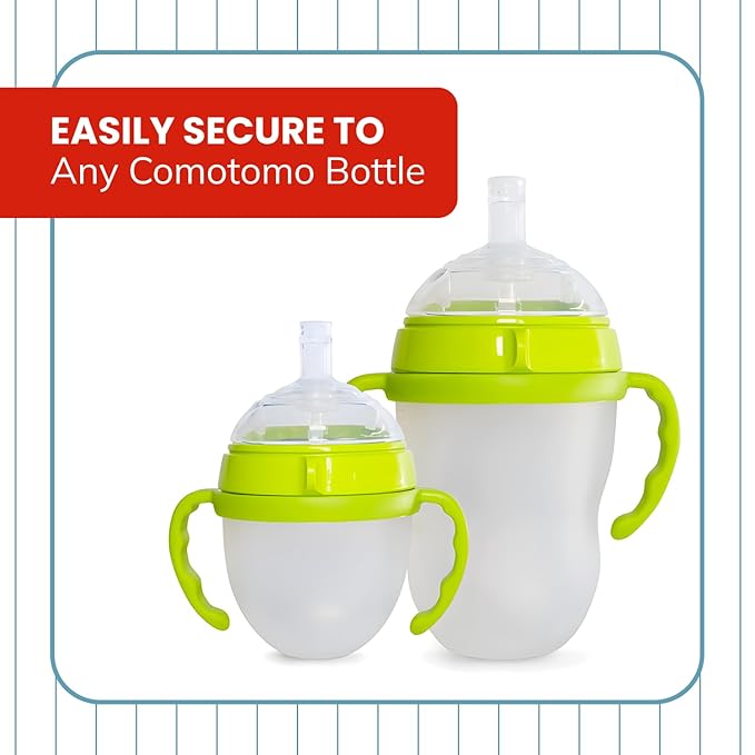 Straw Transition Cup Kit for Comotomo Baby Bottles | Conversion Kit Fits 5 Ounce and 8 Ounce Bottles | Soft, Silicone Straw Top Bottle Nipple & Weighted Straws to Help Baby Transition | 2 Pack (Green)