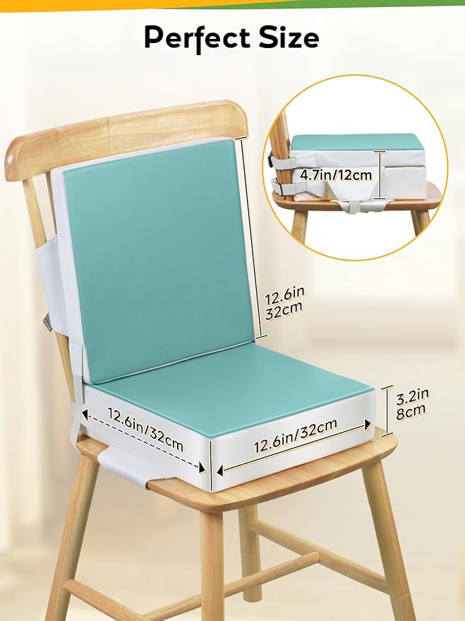 Toddler Booster Seat for Dining Table, Booster Seat for Kitchen Chair, Dining Seat with Adjustable Straps, Portable Travel Increasing Cushion for Chair (Green