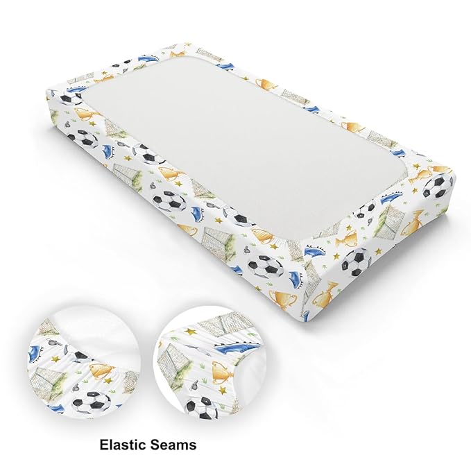 Watercolor Soccer Balls Shoes Stars Pattern Baby Changing Pad Cover, Unisex Sports Theme Nursery Diaper Changing Table Pad Mat Sheet for Boys Girls-16x32
