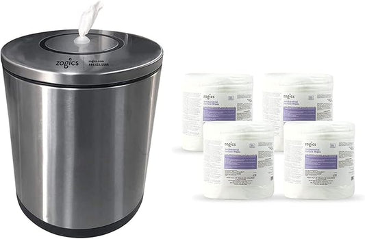 Zogics Antimicrobial Wipes and Tabletop Stainless Steel Wipe Dispenser