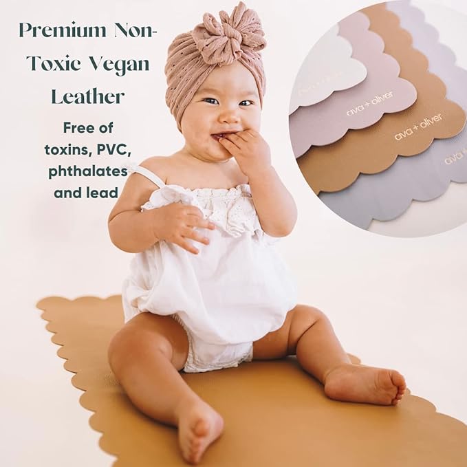 Ava + Oliver Vegan Leather Baby Changing Mat (16 X 30 in) - Multipurpose Wipeable and Portable Diaper Mat - Foldable for Travel (Blue)