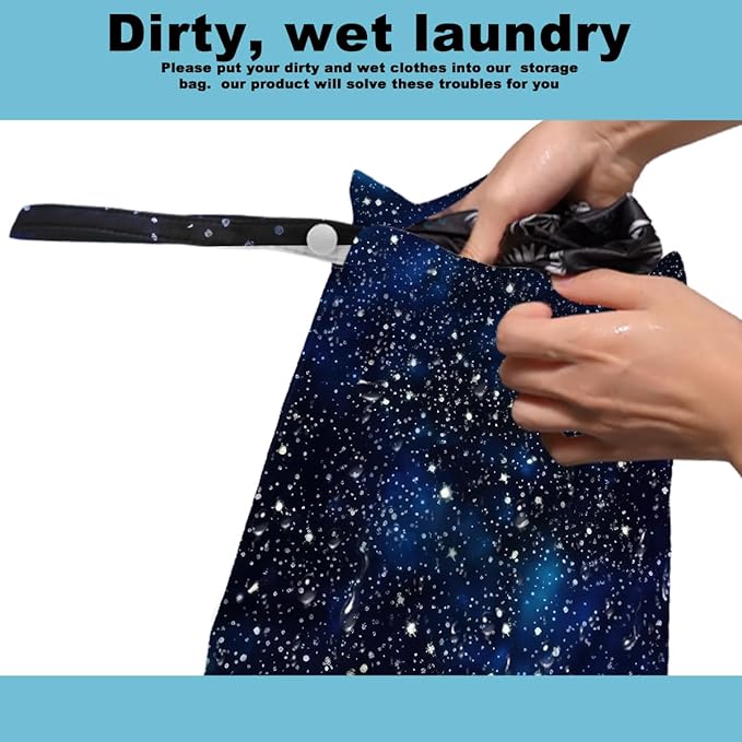 ZHAMEN 2Pcs Wet Bag, Wet Dry Bag Reusable with Zipper, Travel, Beach, Pool, Diapers, Dirty Yoga Gym Clothes, Makeup Bag, Waterproof Wetdry Packing, Blue Night Sky Decore (12x10 Inch)