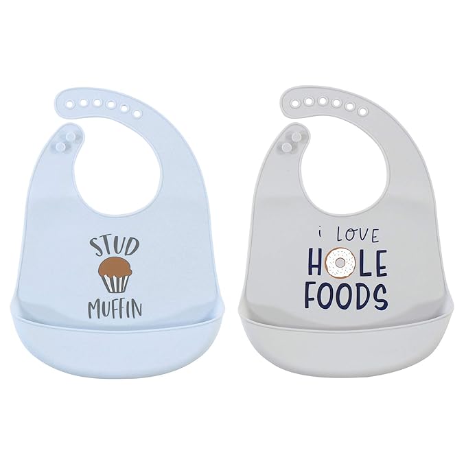 Hudson Baby Unisex Baby Silicone Bibs, Stud Muffin 2-Pack, One Size