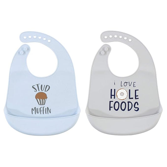 Hudson Baby Unisex Baby Silicone Bibs, Stud Muffin 2-Pack, One Size