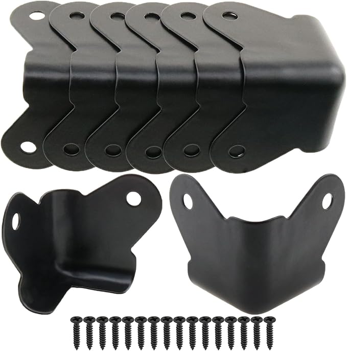 8 Pack Heavy Duty Metal Corner Protectors, Black Iron Edge Guards with Mounting Screws - Cabinet Corner Protectors for Furniture, Anti Dent Protection for Speaker Cases, Tables, Boxes