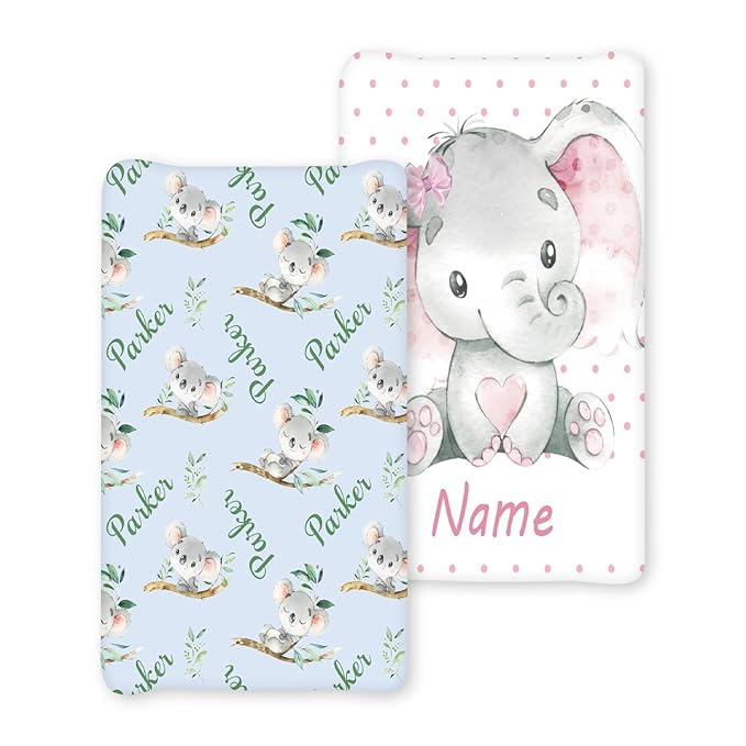 Personalized Baby Changing Pad Cover with Name - 2 Piece Blue Koala Baby Pee Pad Cover for Diaper Changing Table with Name Portable Custom Gifts for Infant Baby