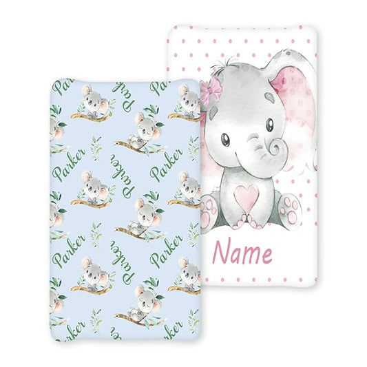 Personalized Baby Changing Pad Cover with Name - 2 Piece Blue Koala Baby Pee Pad Cover for Diaper Changing Table with Name Portable Custom Gifts for Infant Baby
