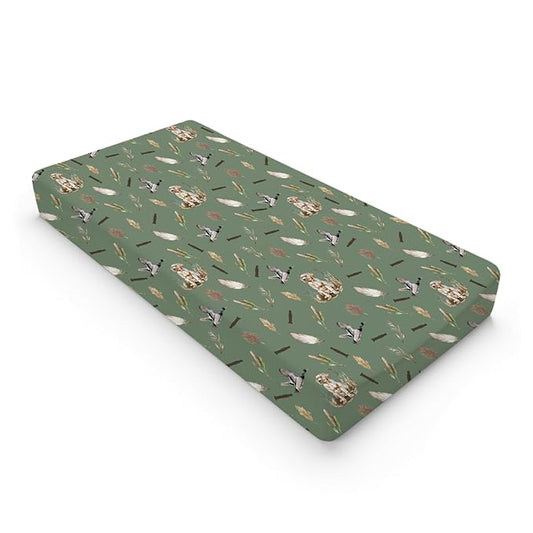 Wild Duck Hunting Hunter Baby Changing Pad Cover Sheets for Boy Girl 32''x16'' Mallard Duck Reeds Feathers Unisex Fitted Changing Table Sheets Wild Animal Soft Breathable Baby Change Table Mats