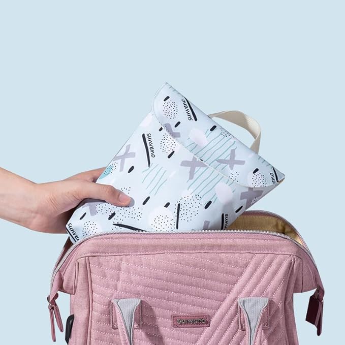 SUNVENO Diaper Bag with Hang Strap for Baby Stroller/Home, 6-7 Diapers Capacity, Waterprroof