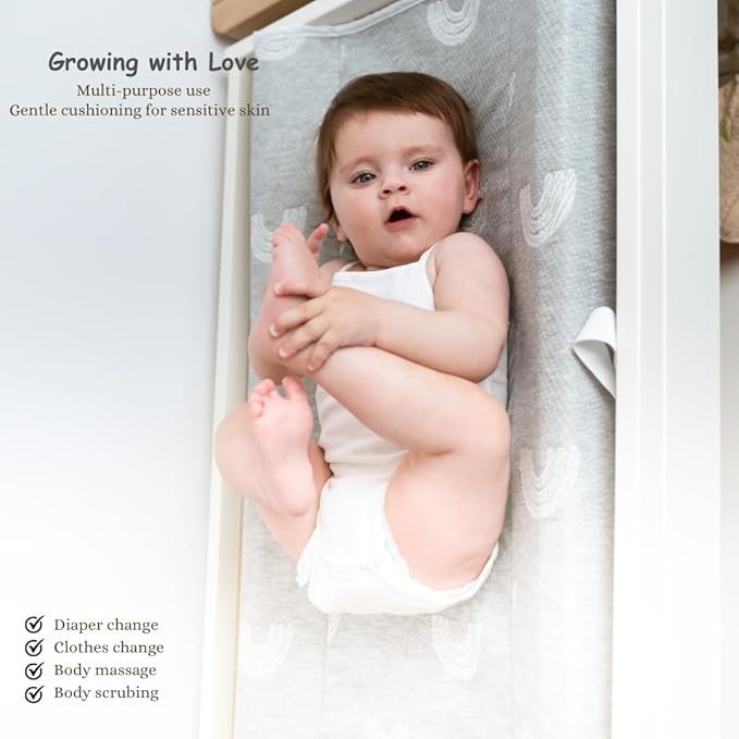 Contoured Baby Changing Pad w/Waterproof Foam Mattress, Includes 2 Soft, Removable & Washable Covers, Safety Straps, Non-Slip Bottom, Topper for Standard Size Infant Diaper Table & Dresser