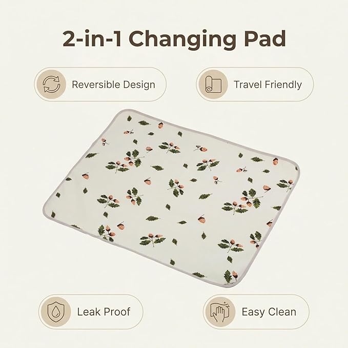 Baby Diaper Changing Pad, 19.7"x25.6" Waterproof Changing Pad Liners with 100% Muslin Cotton Front Top and Leather Back, Soft and Absorbent Portable Changing Mat for Travel, Changing Station